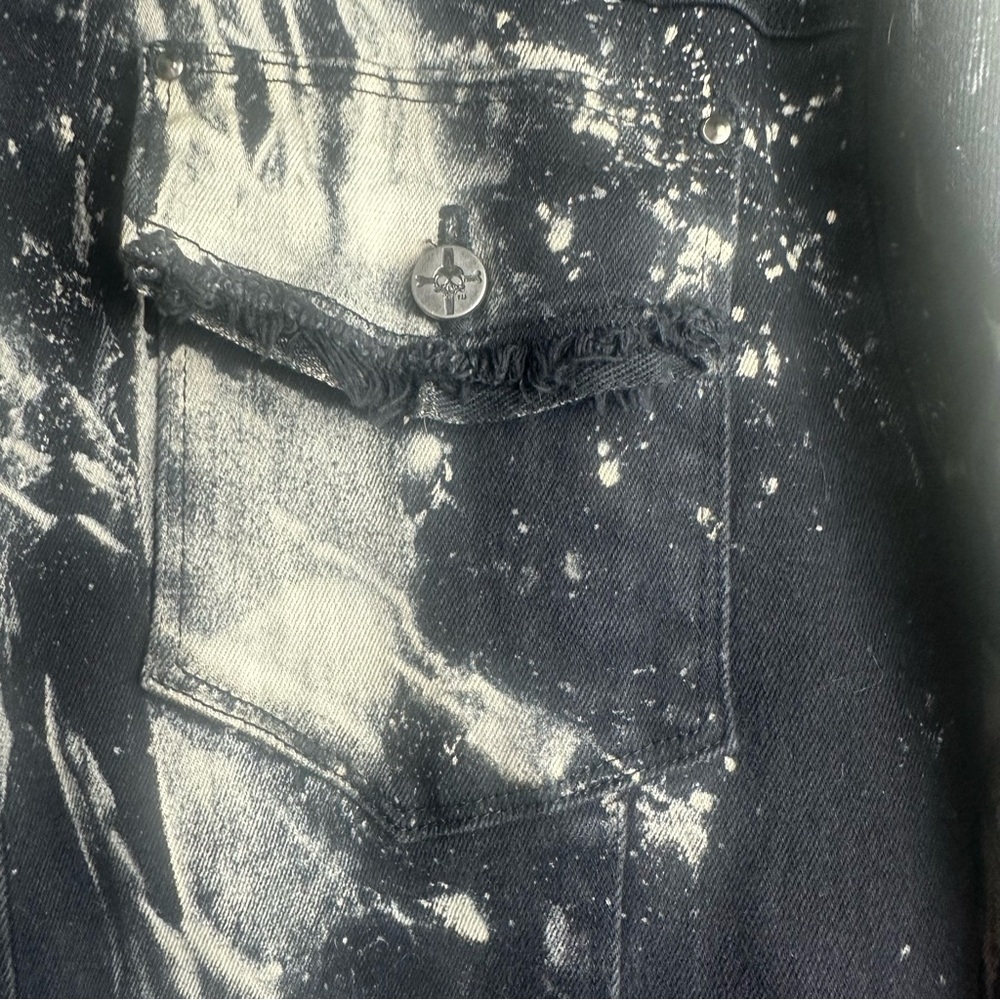 Lip Service Black & Creamish Vintage Porn Splatter Stretch Twill Jacket NWT L - Picture 8 of 16